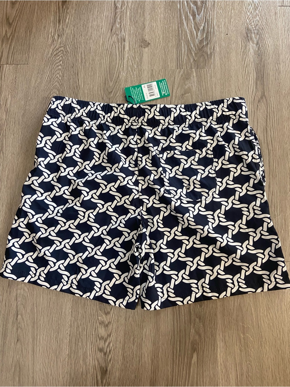 Men's Navy Rope-Pattern Swim Trunks with White Drawstring - Picture 2 of 4